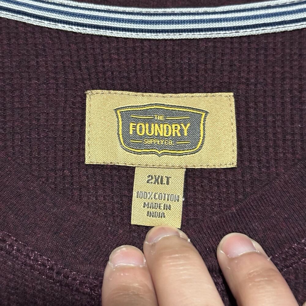 NWT Foundry Supply Co Waffle Knit Henley Shirt Mens Size 2XLT Tall Burgundy Red - Picture 2 of 9
